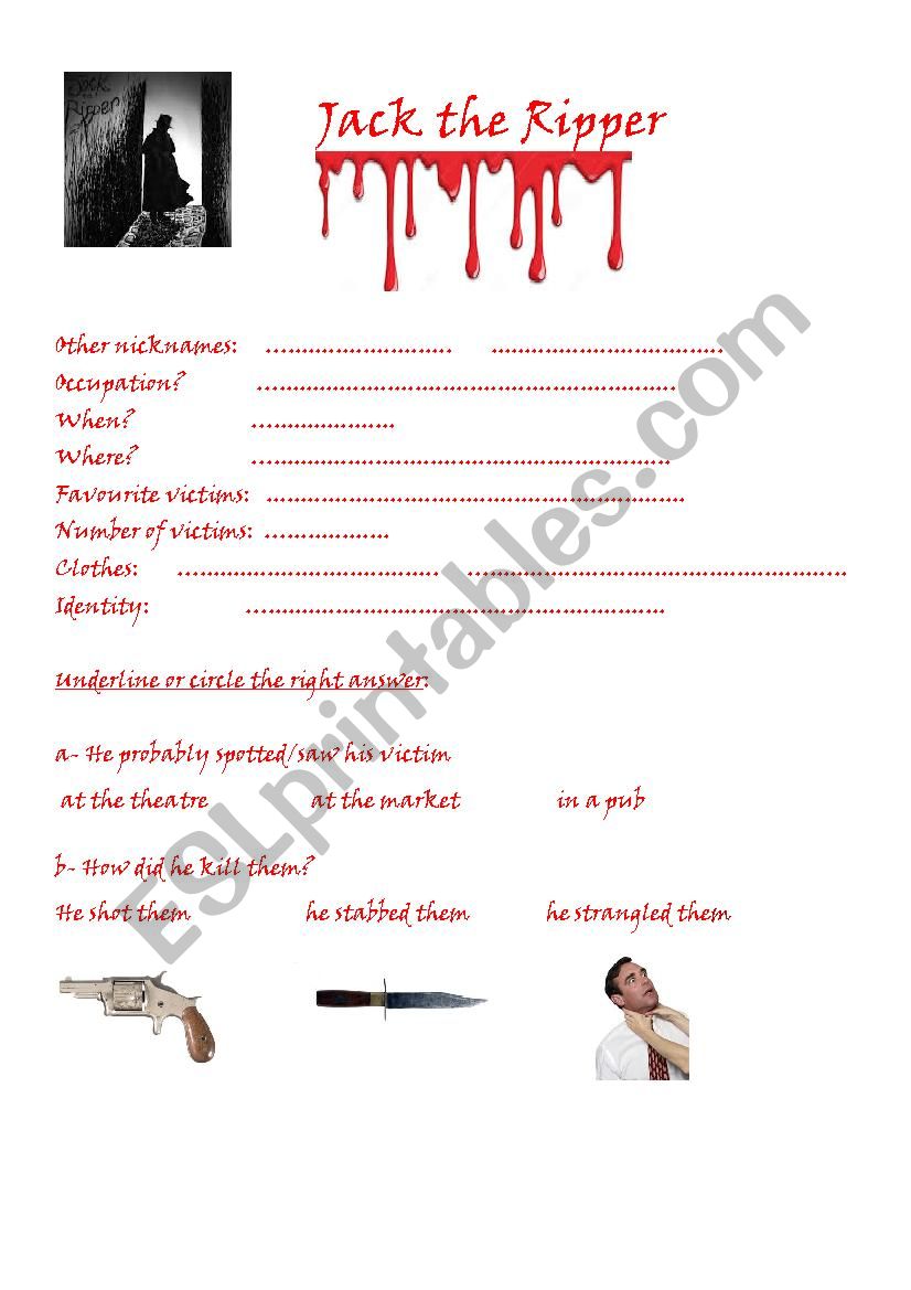 Jack the Ripper London Dungeon activity worksheet