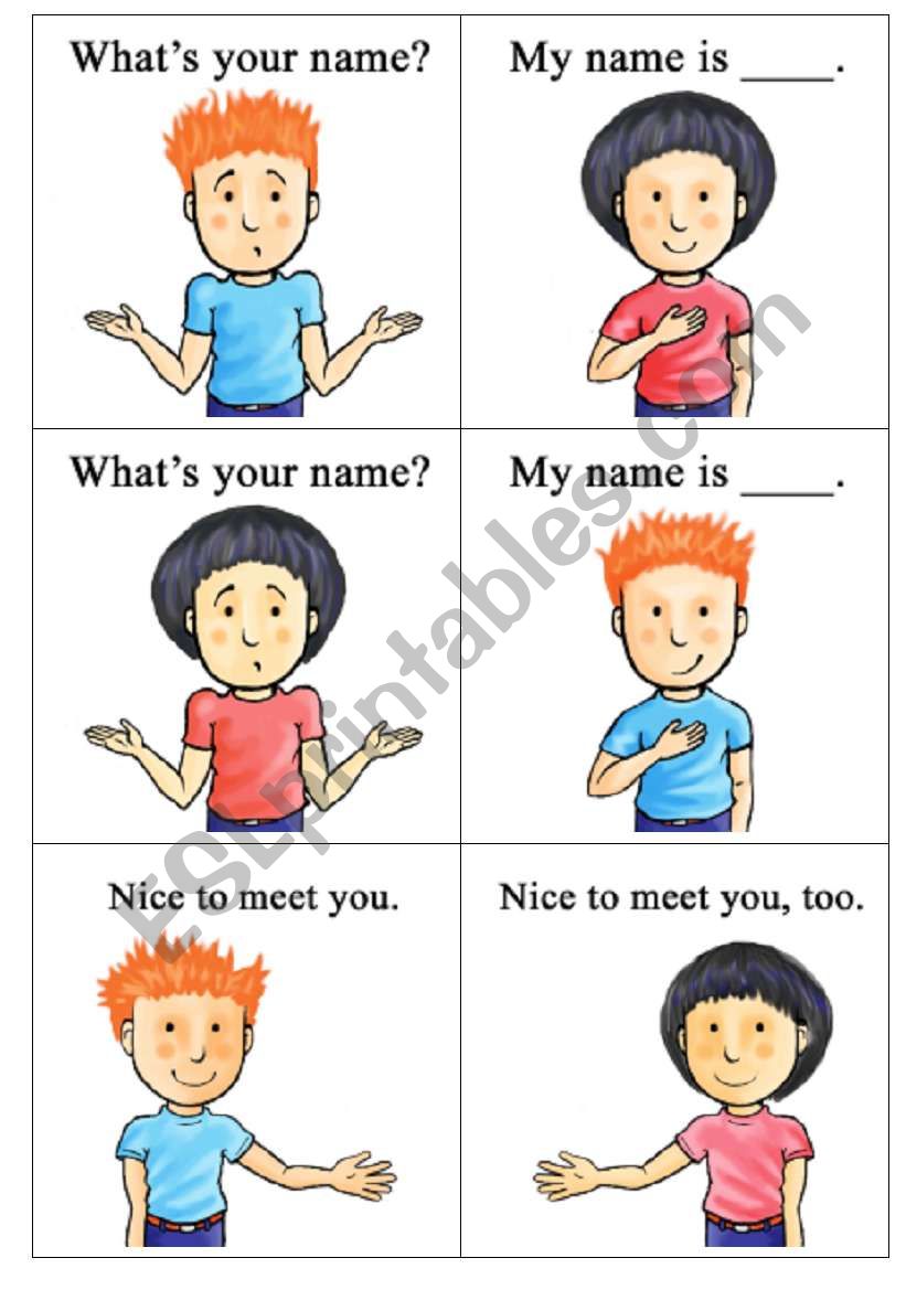 what´s your name? nice to meet you. ESL worksheet by cottageloaf