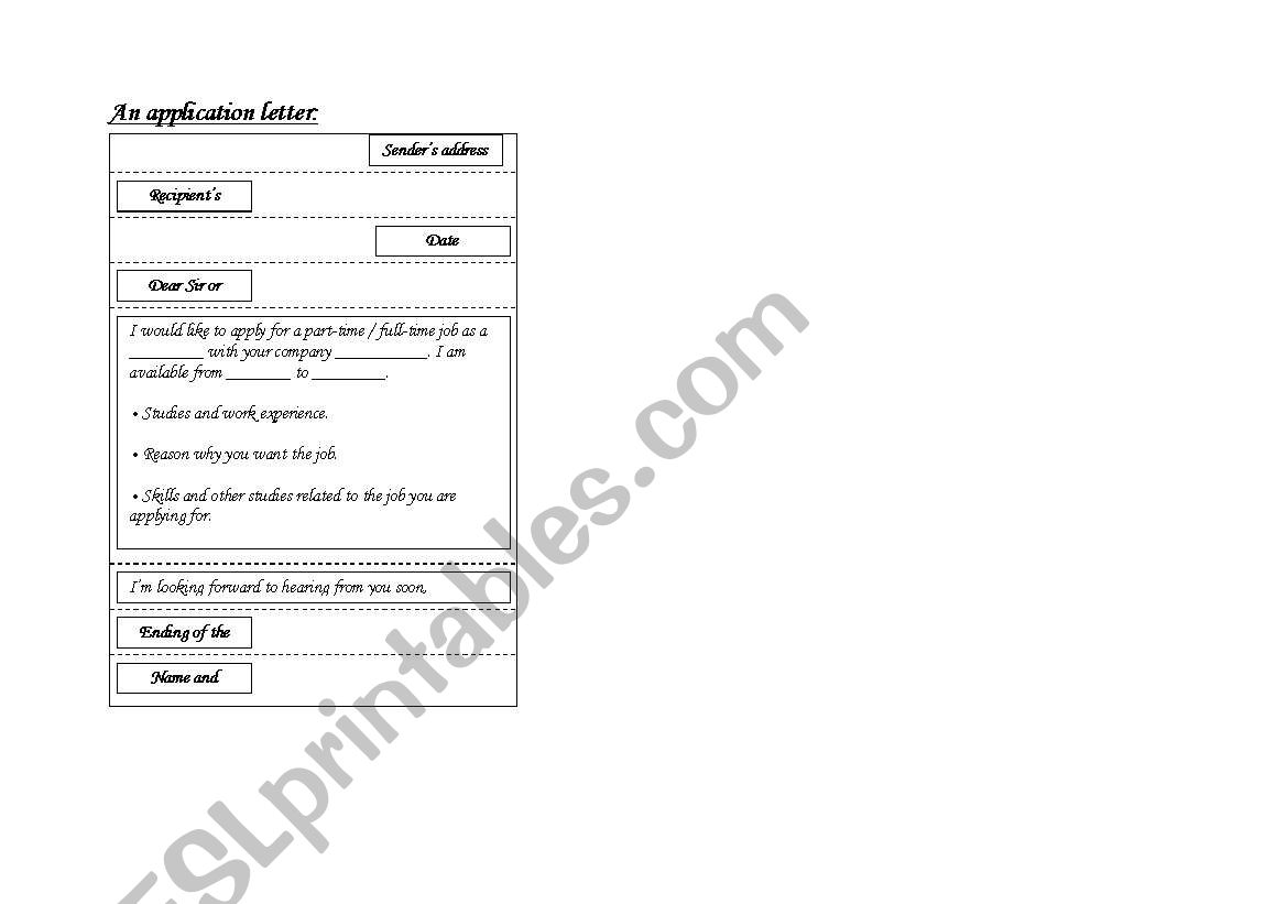 An application Letter worksheet