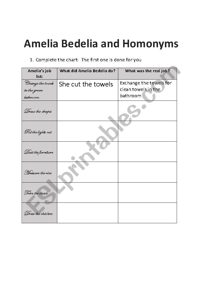 Amelia Bedelia worksheet