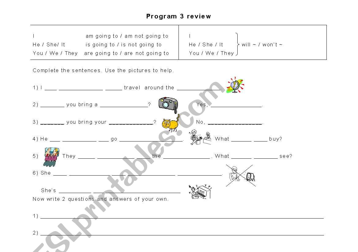 going to, will and have to. Sunshine Level 2, Program 3 Review 