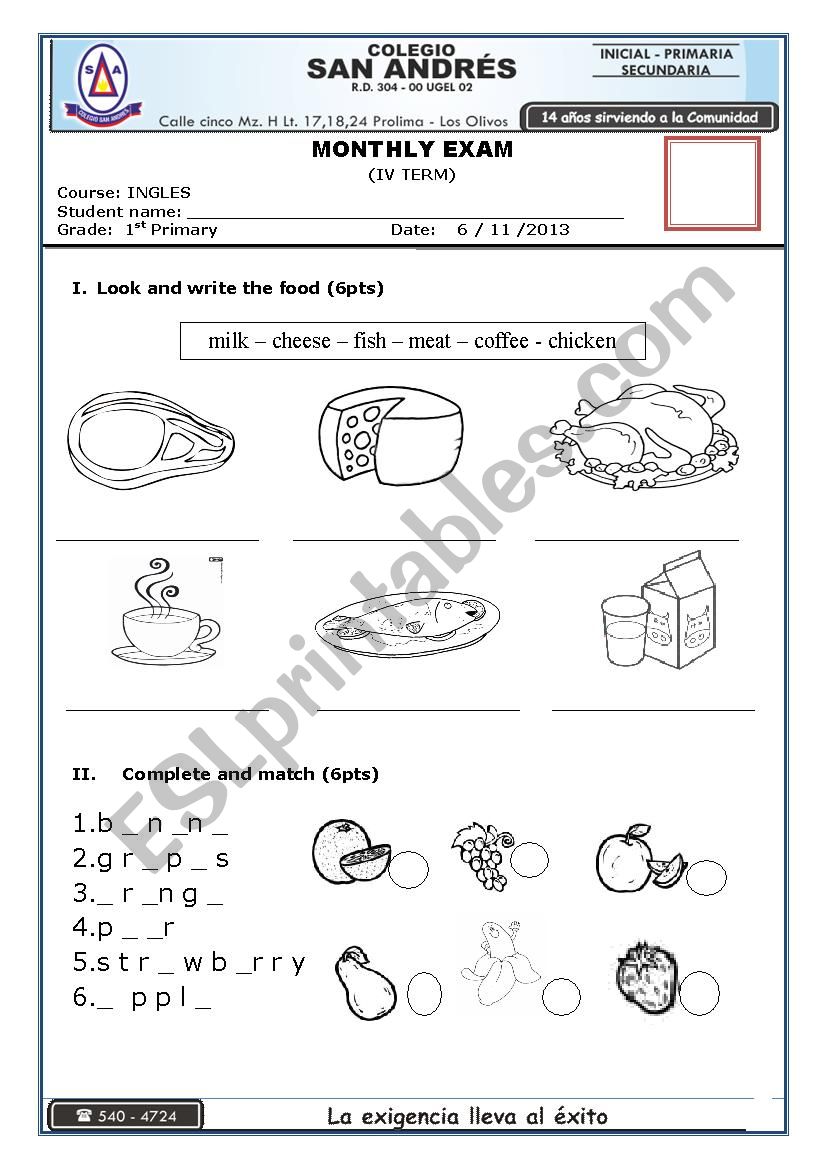Food worksheet