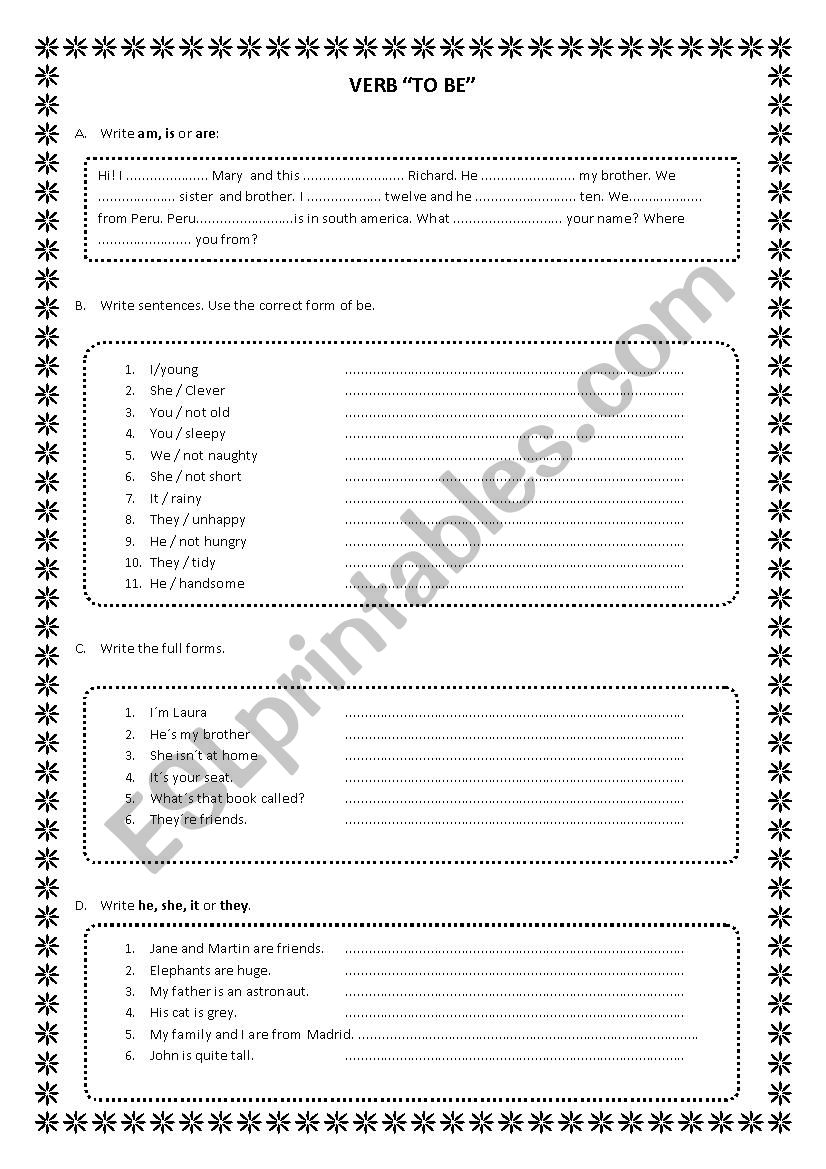 VERB TO BE worksheet