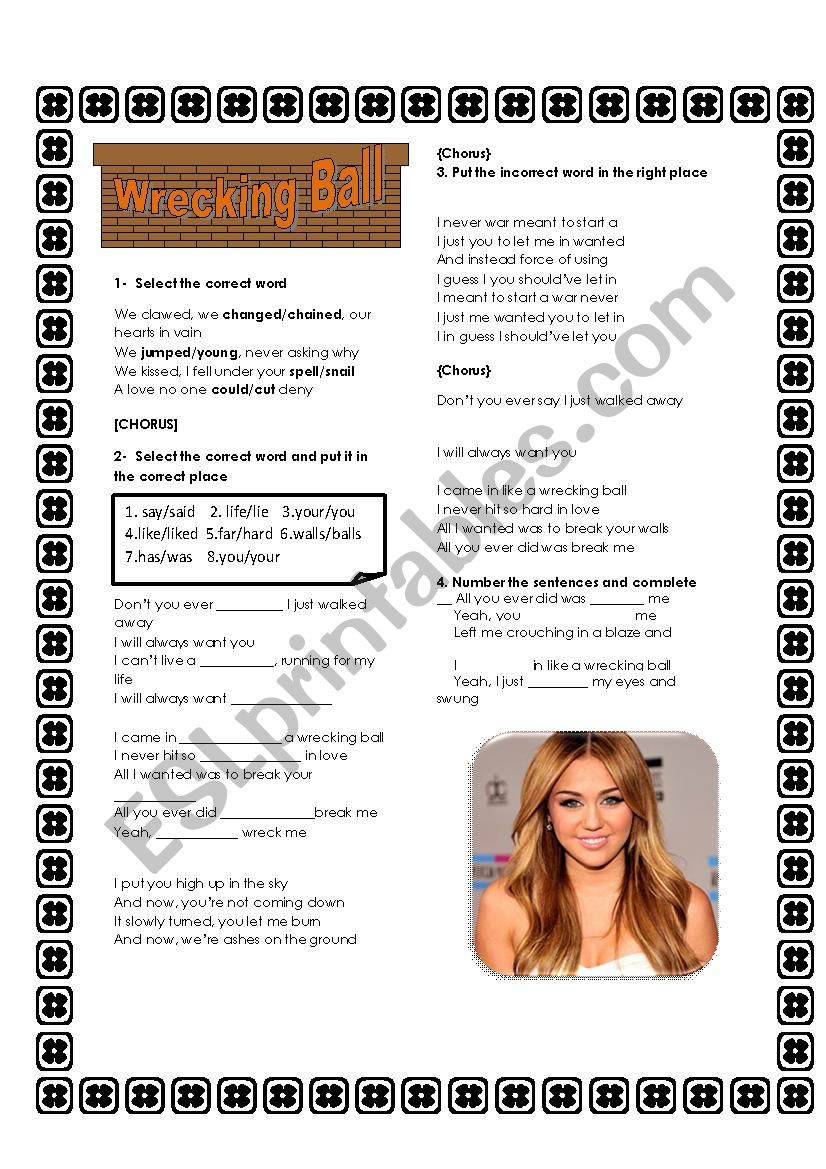 wrecking ball worksheet