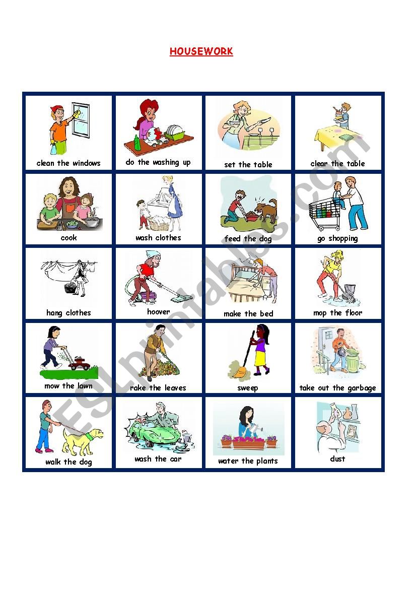 HOUSEWORK PICTIONARY worksheet