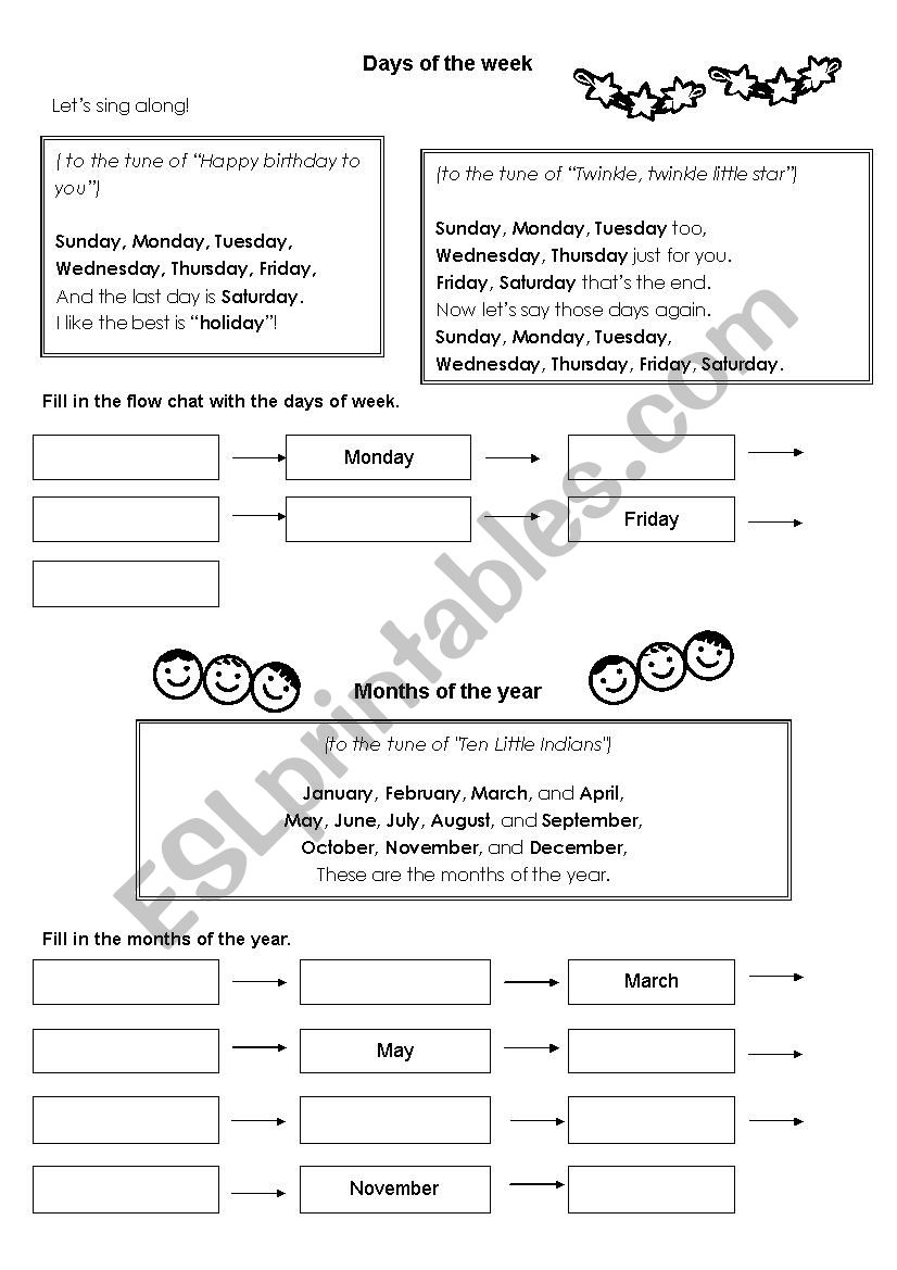 days and moths worksheet