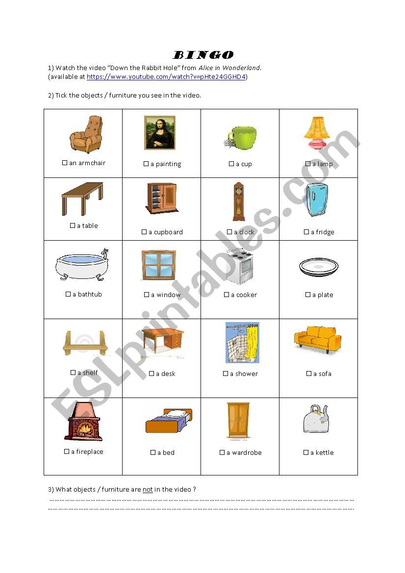Bingo : home furniture and objects