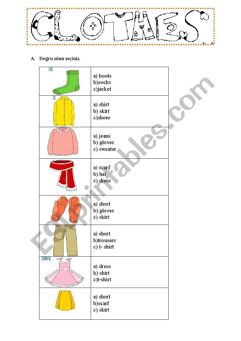 Clothes worksheet