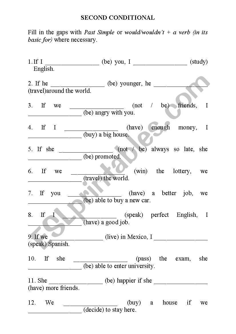 Second Conditional - Sentences for practice