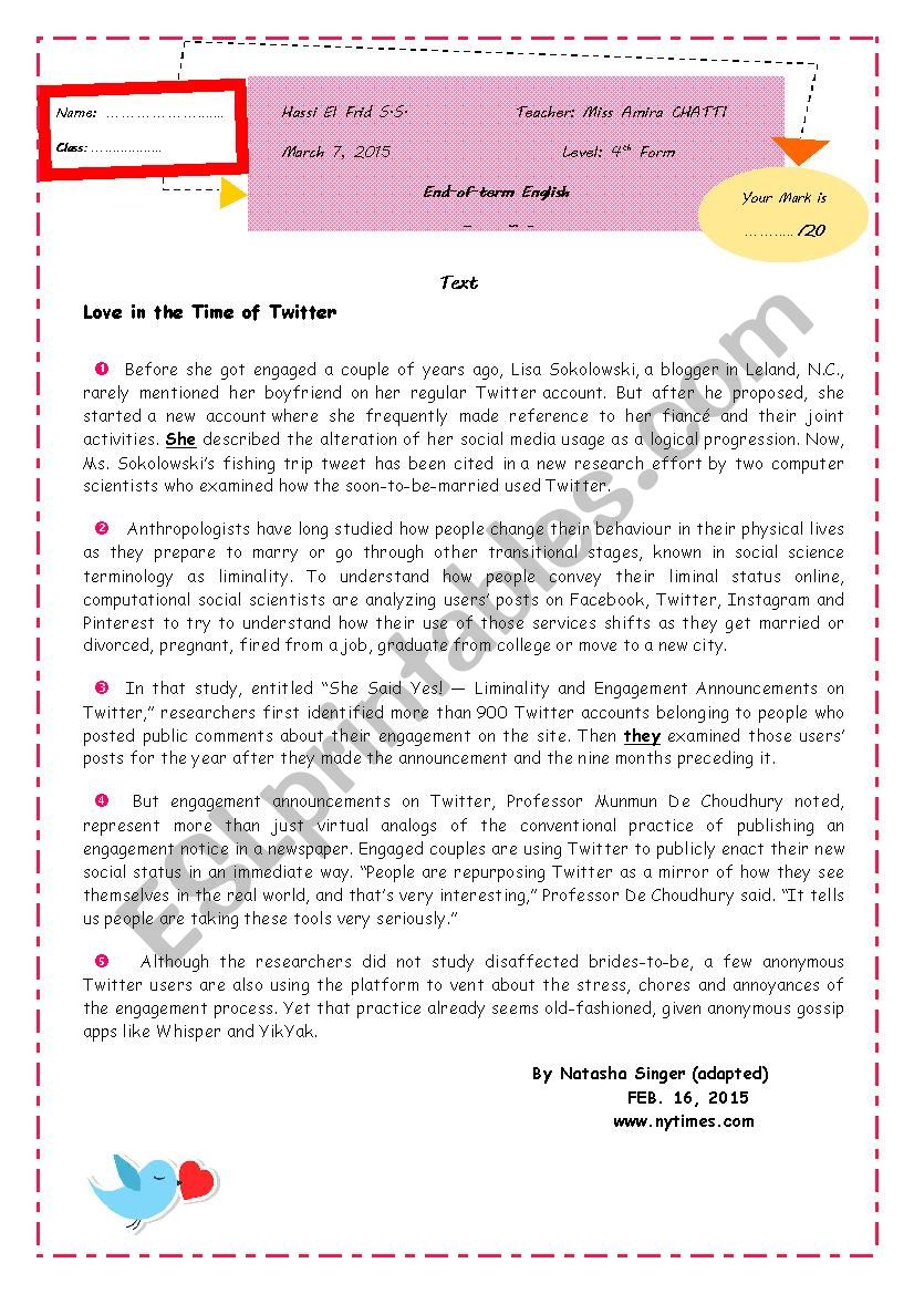 End-of-term English Test N° 2 (Bac Sc)