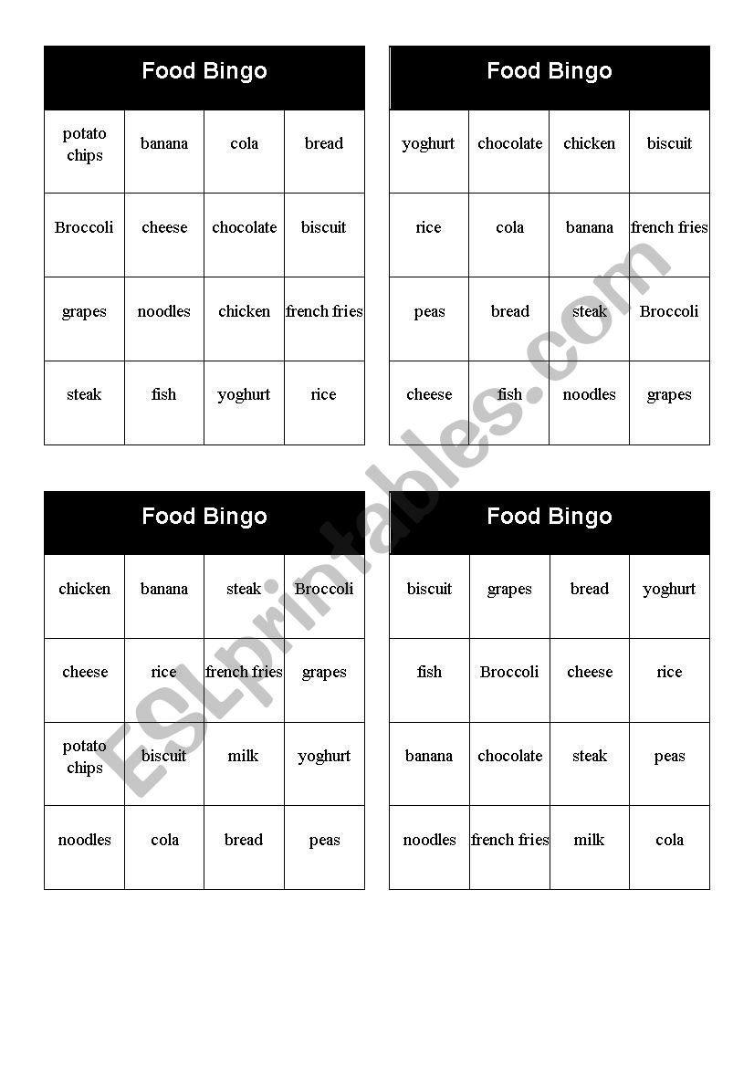FOOD BINGO - ESL worksheet by Mskwok