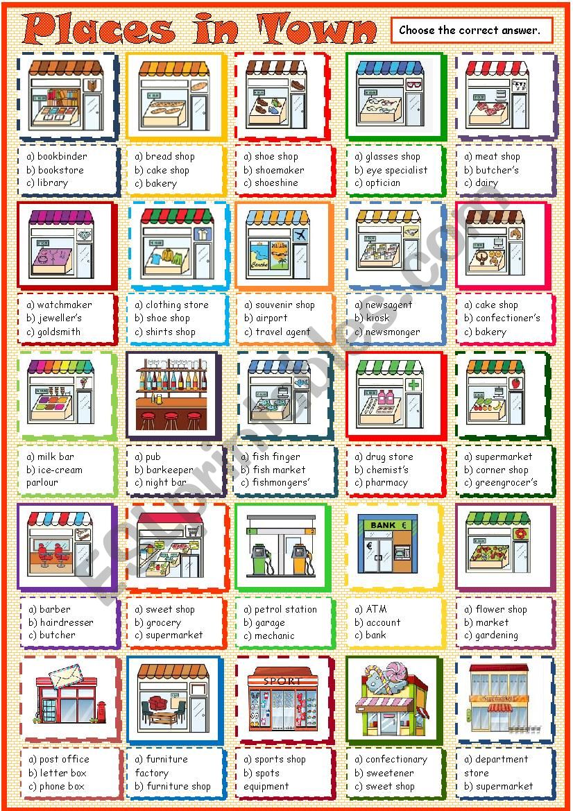 Places in Town > Shops worksheet