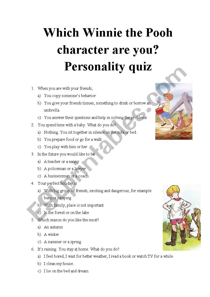 Which Winnie the Pooh character are you? Personality quiz part 3