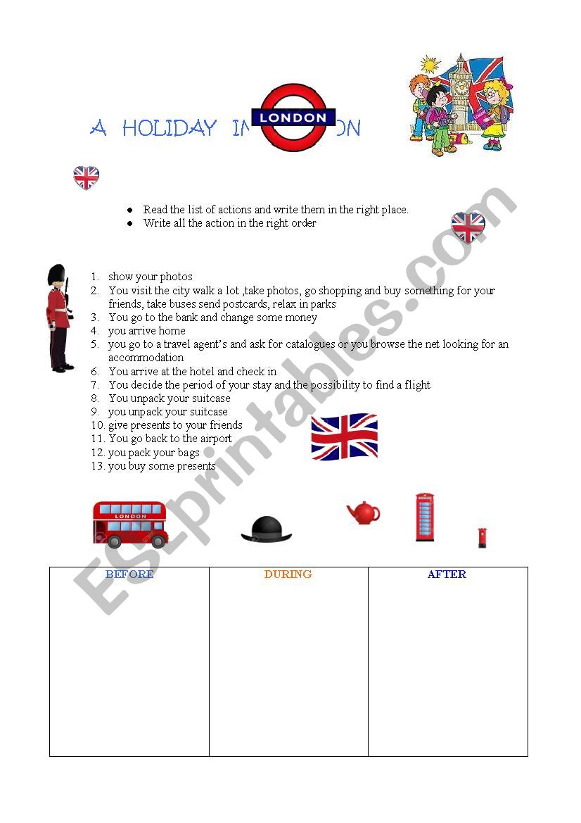 a holiday in London worksheet