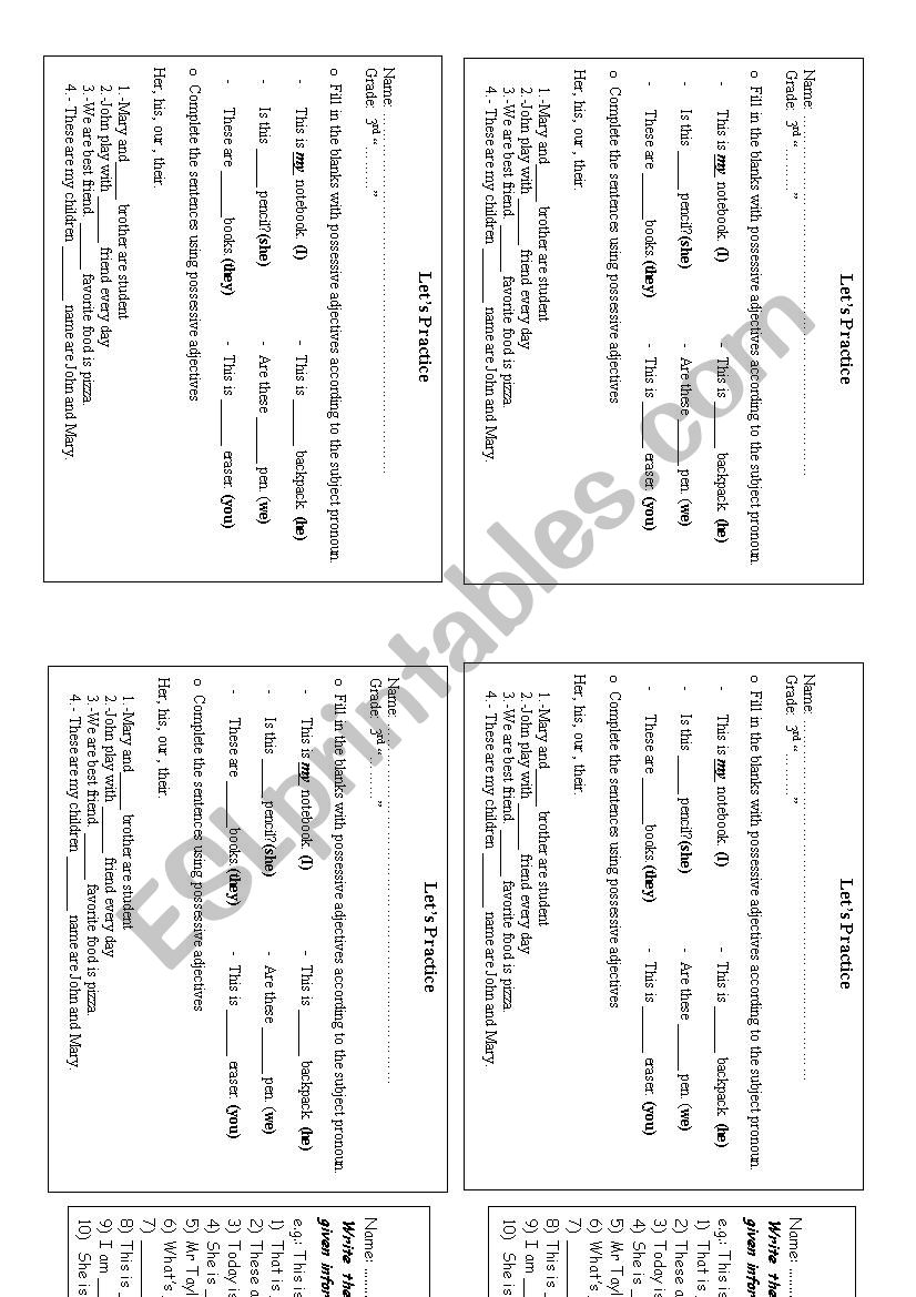 possessive adjectives worksheet