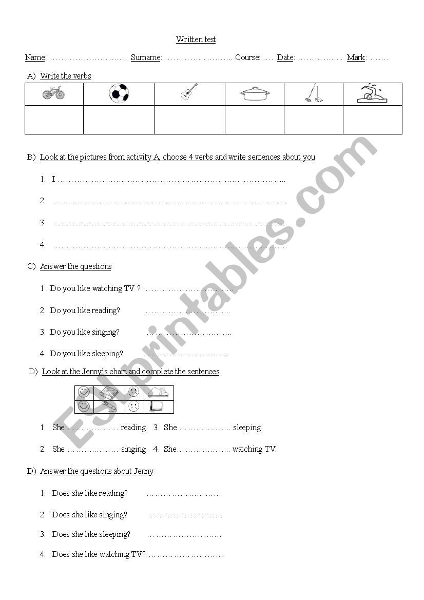 Free time worksheet