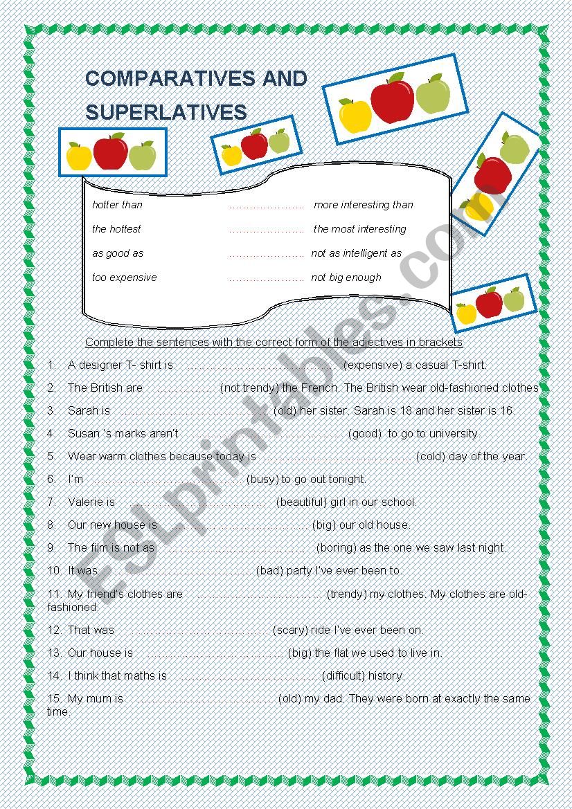 Comparatives and Superlatives worksheet