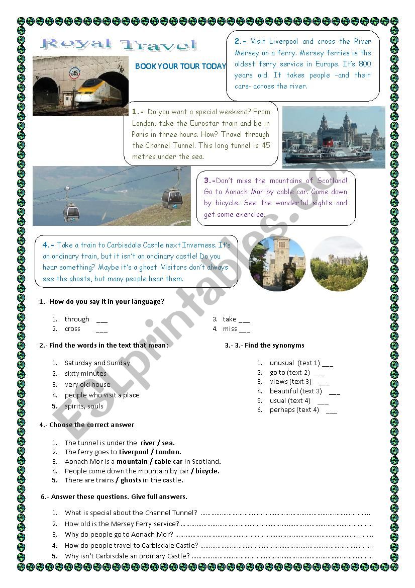 Royal travel worksheet