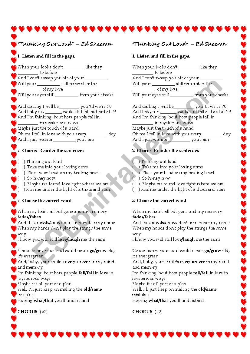 thinking out loud worksheet