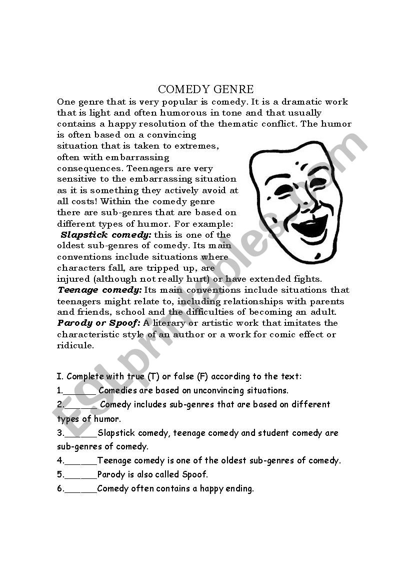 Comedy worksheet