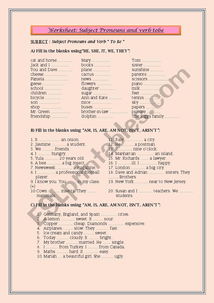 Subject Pronouns and Verb to Be