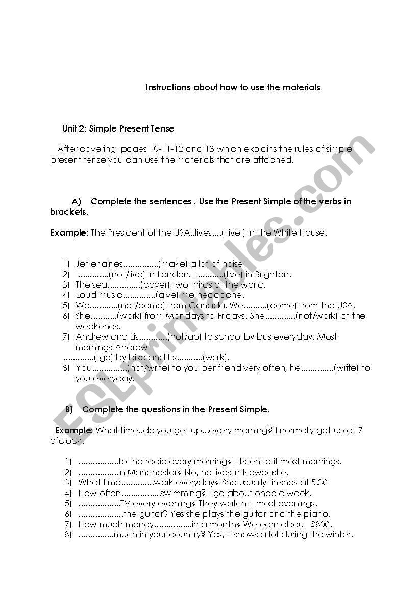 Present Simple, Demonstratives, Present Continuous , Prepositions