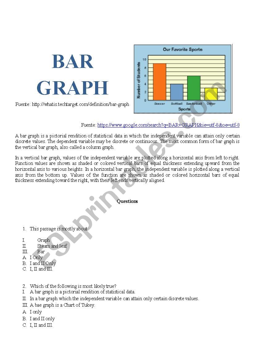 BAR GRAPH READING EXERCISE worksheet