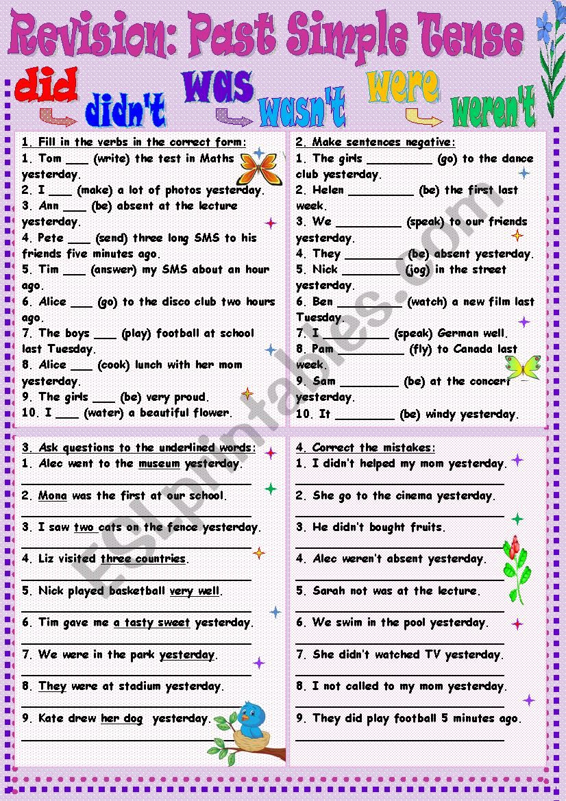 Revision: Past Simple Tense worksheet