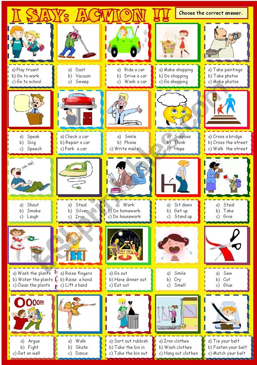 I say : action!:Verb multiple choice activity