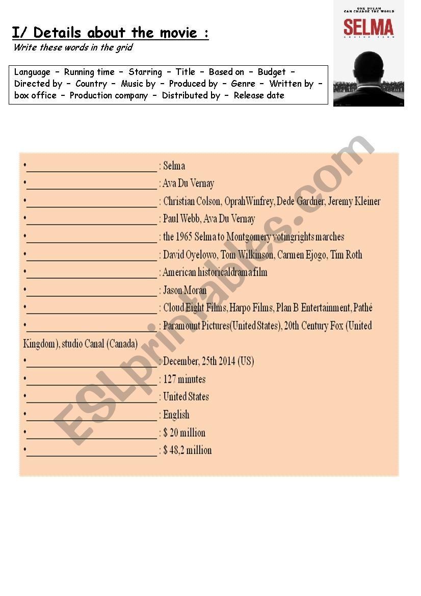 Selma-Trailer worksheet