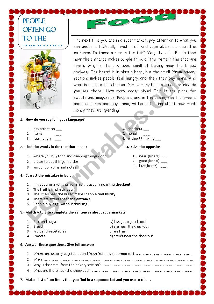 Food worksheet