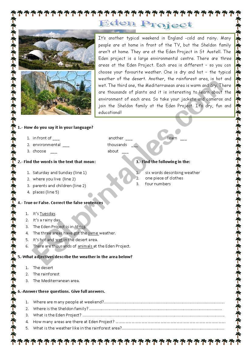 Eden Project worksheet