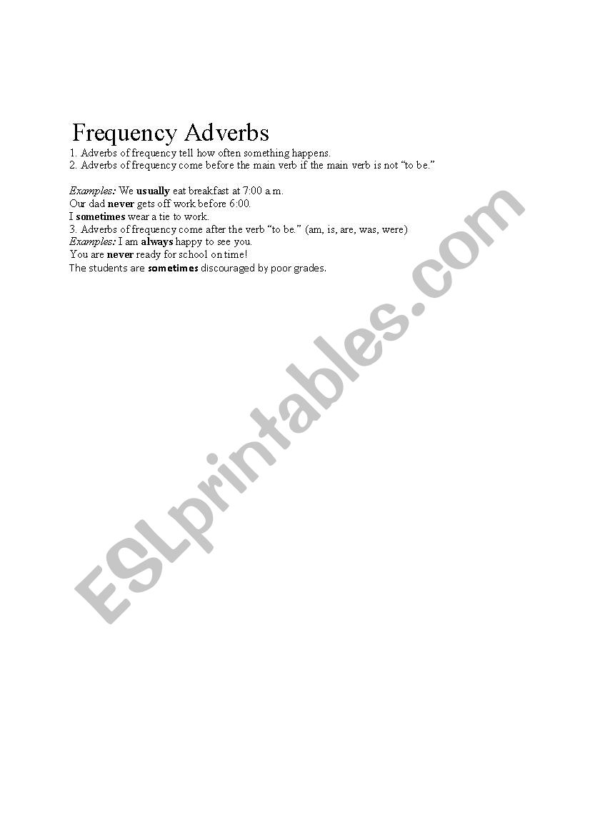 frequency adverb worksheet