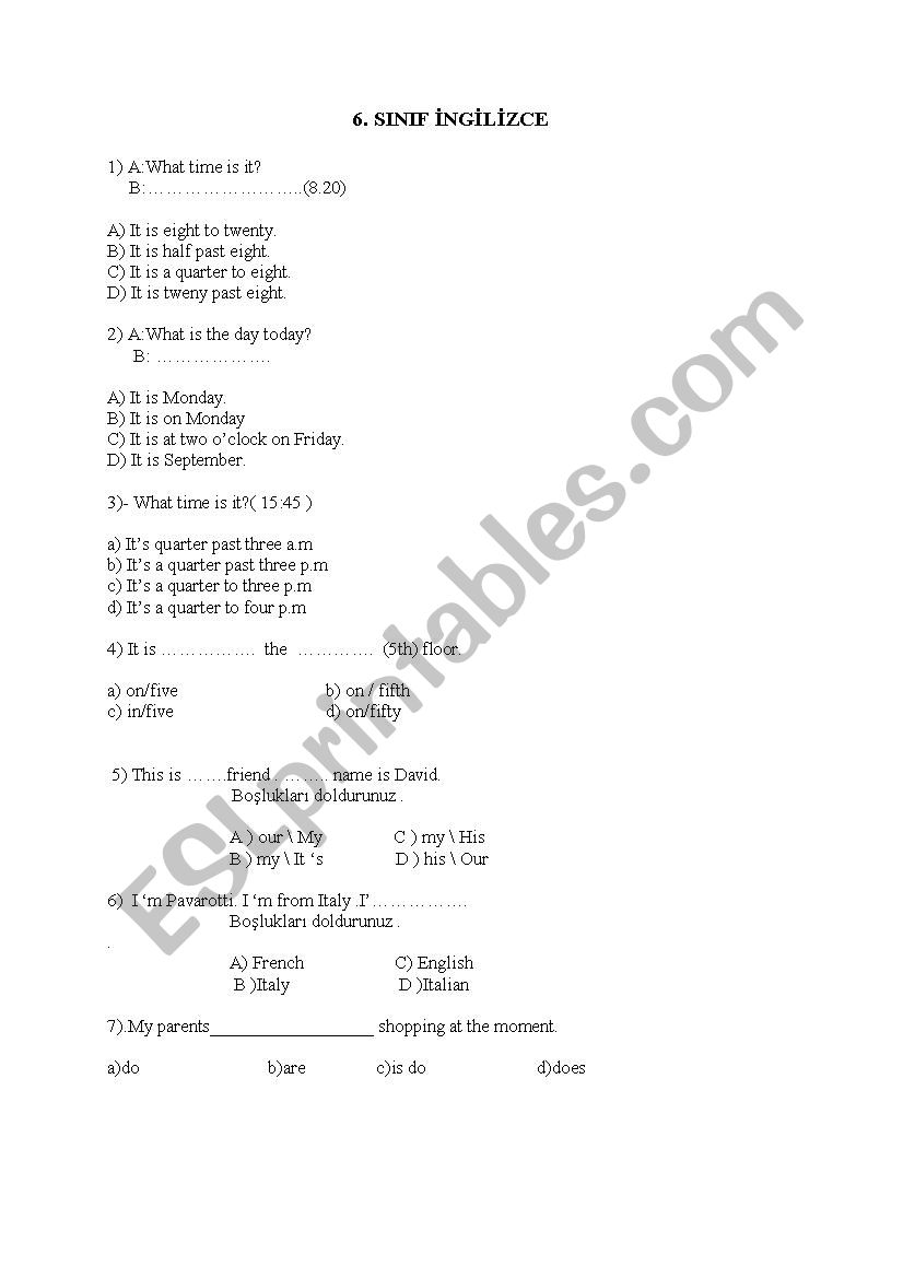 Multiple Choice Test worksheet