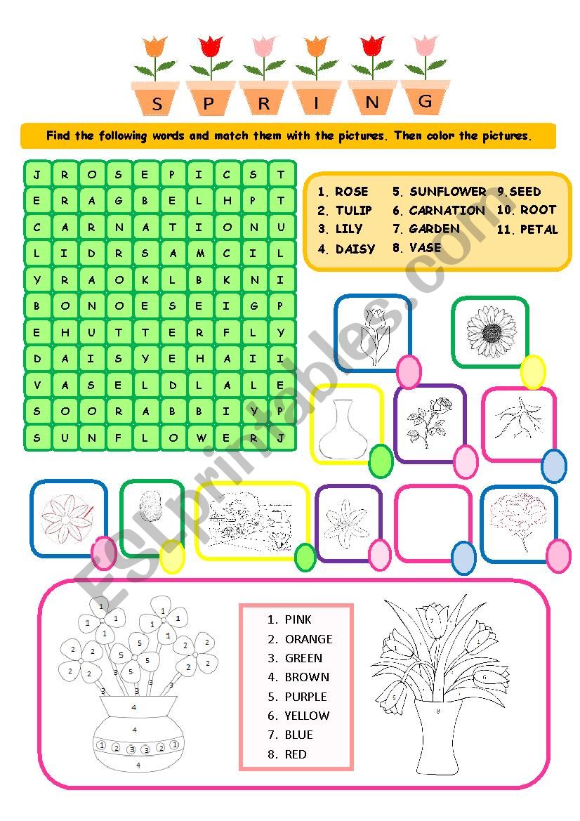 SPRING  & FLOWERS - WORDSEARCH