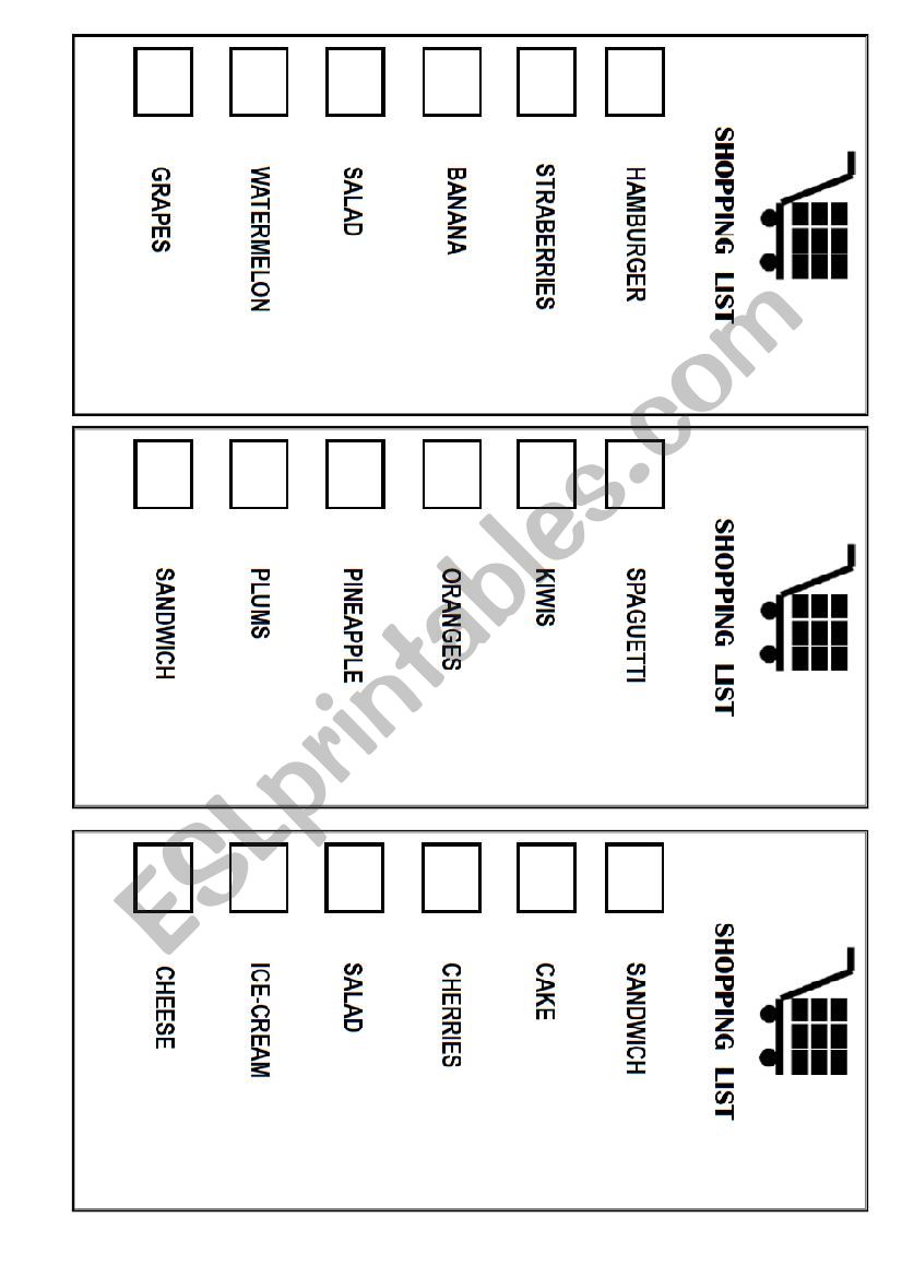 The supermarket game (part 2). Shopping list