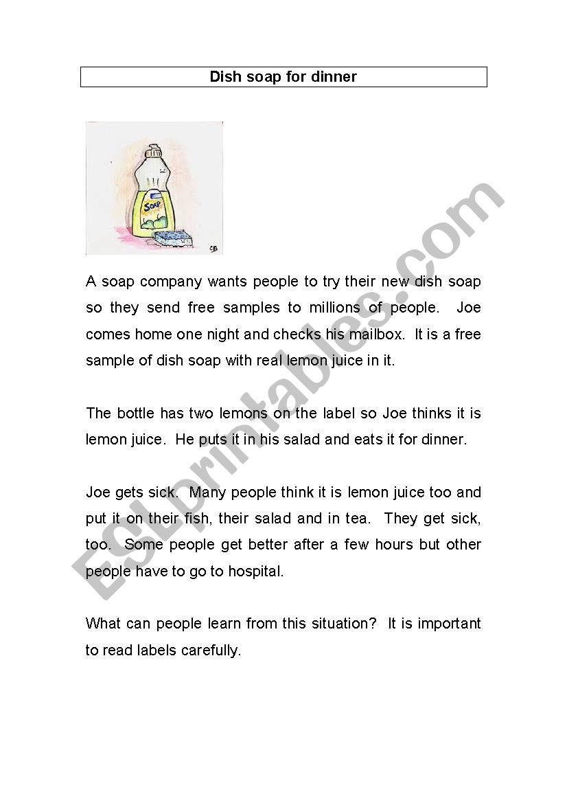 Dish Soap for Dinner worksheet