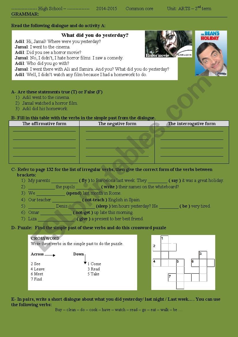 Simple past tense, irregular verbs