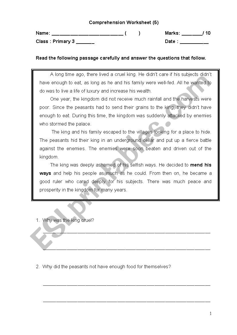 comprehension 4  worksheet