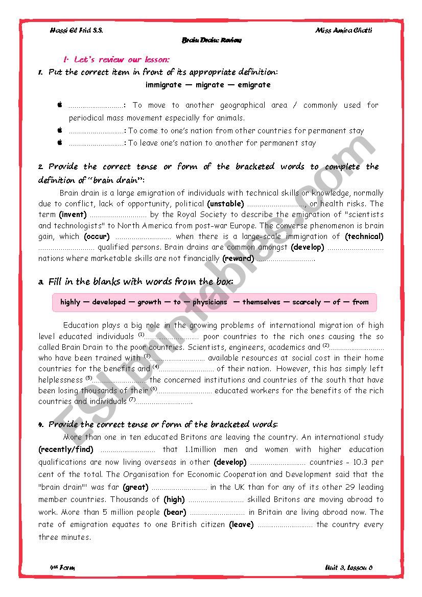 Unit 3 Summary worksheet