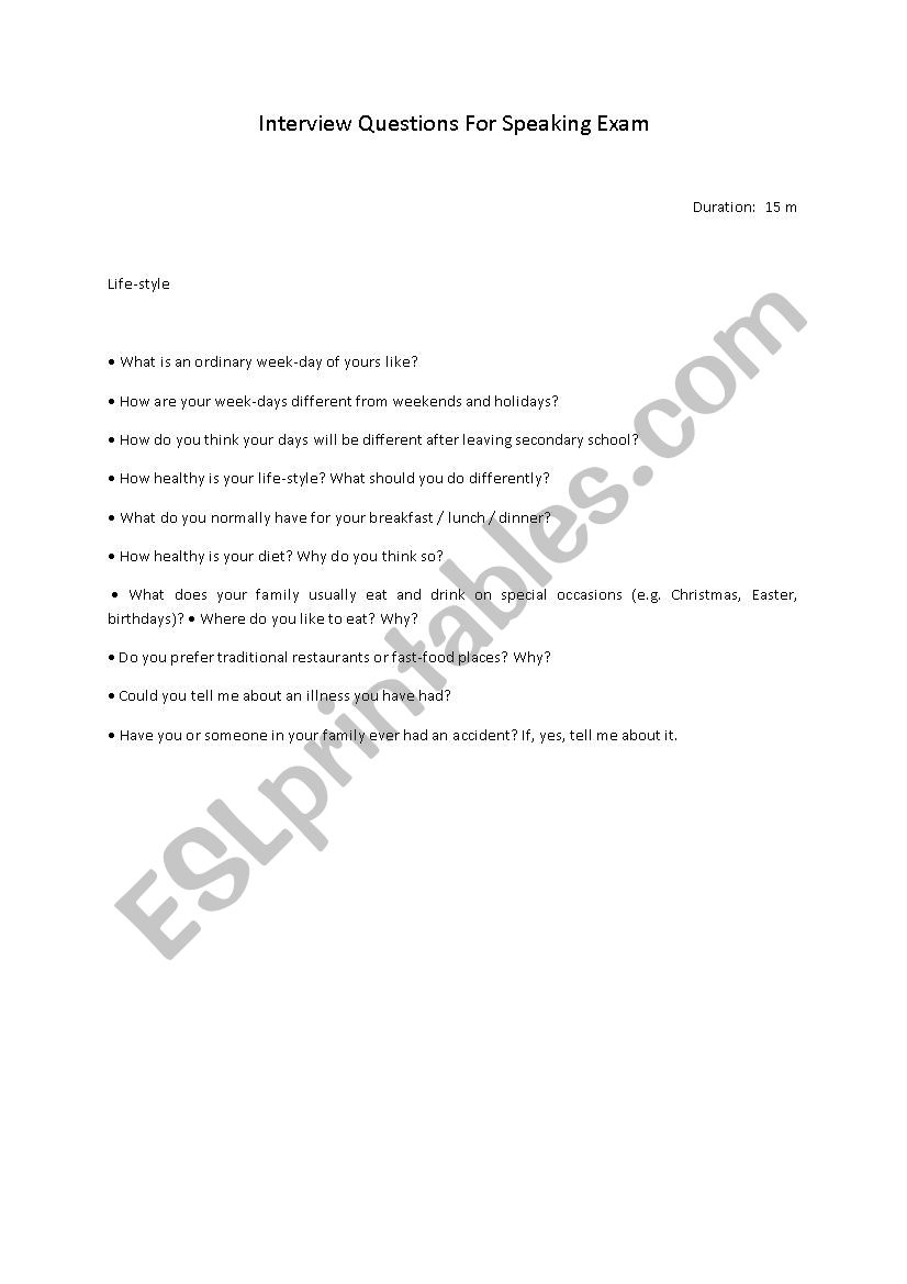 speaking exam worksheet