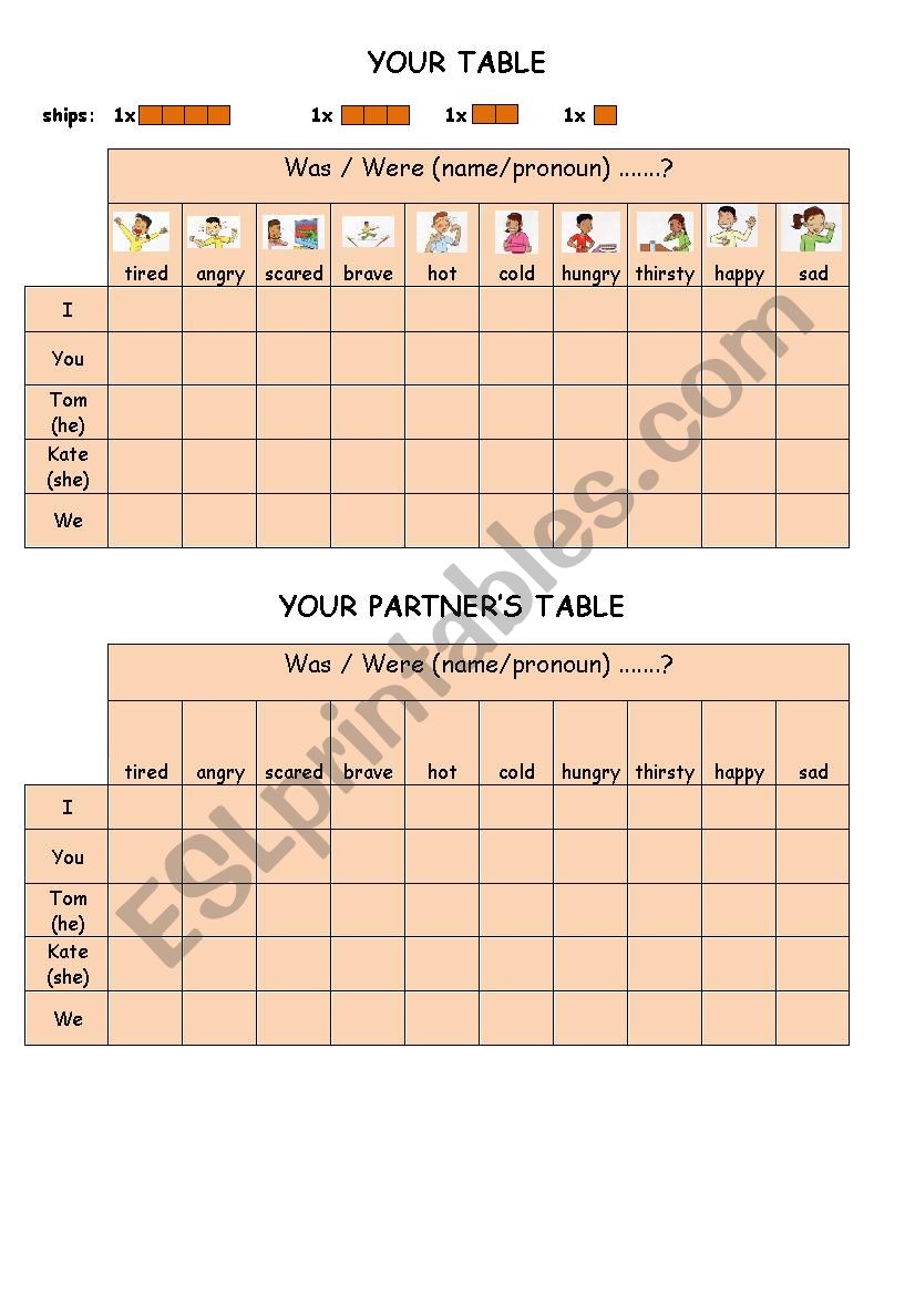 was / were - battleship worksheet