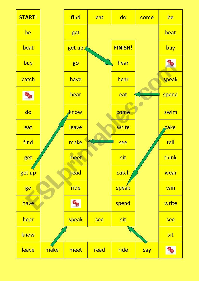 irregular verbs - board game worksheet