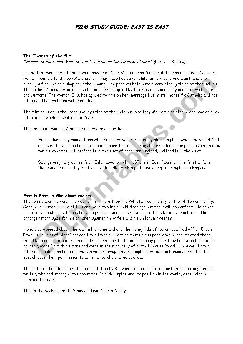 East is East worksheet