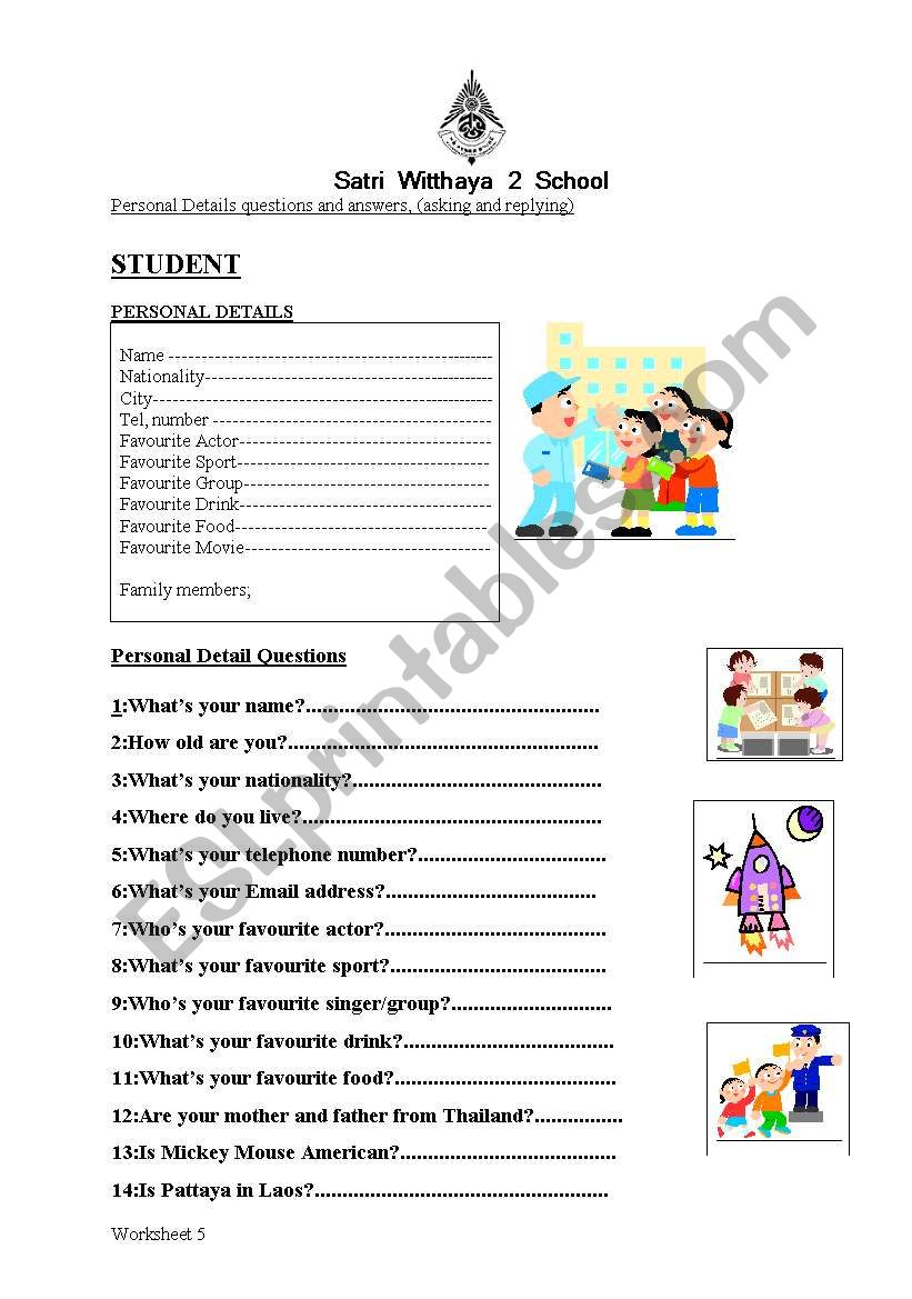 Personal Details worksheet