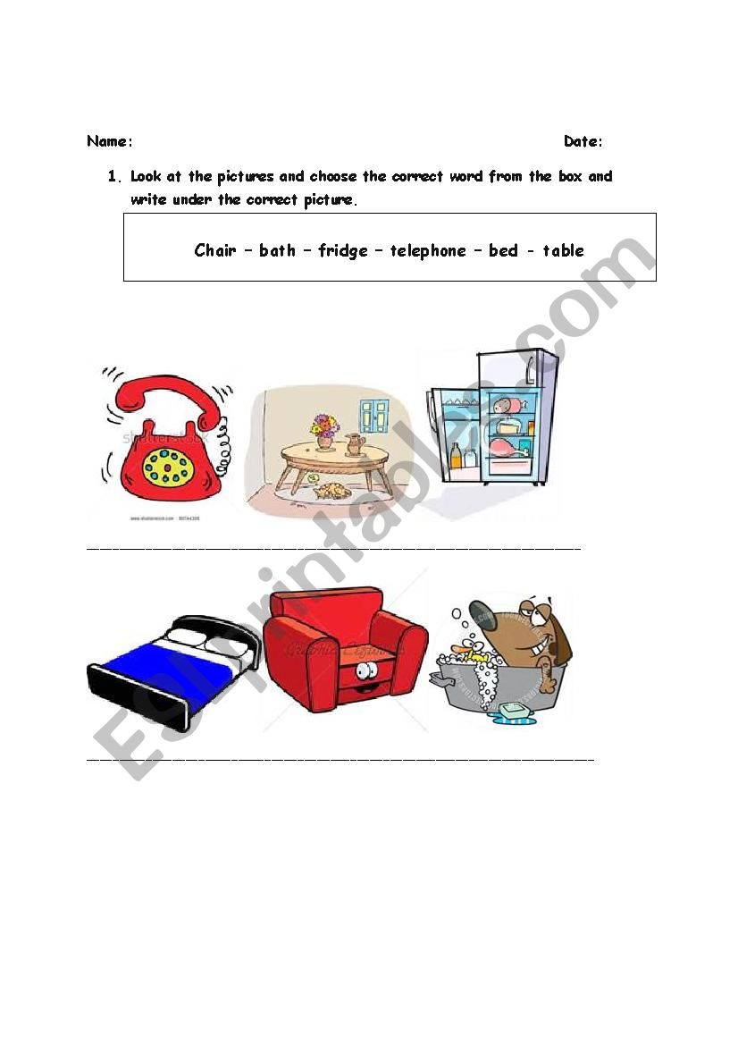 Match the words with pictures worksheet