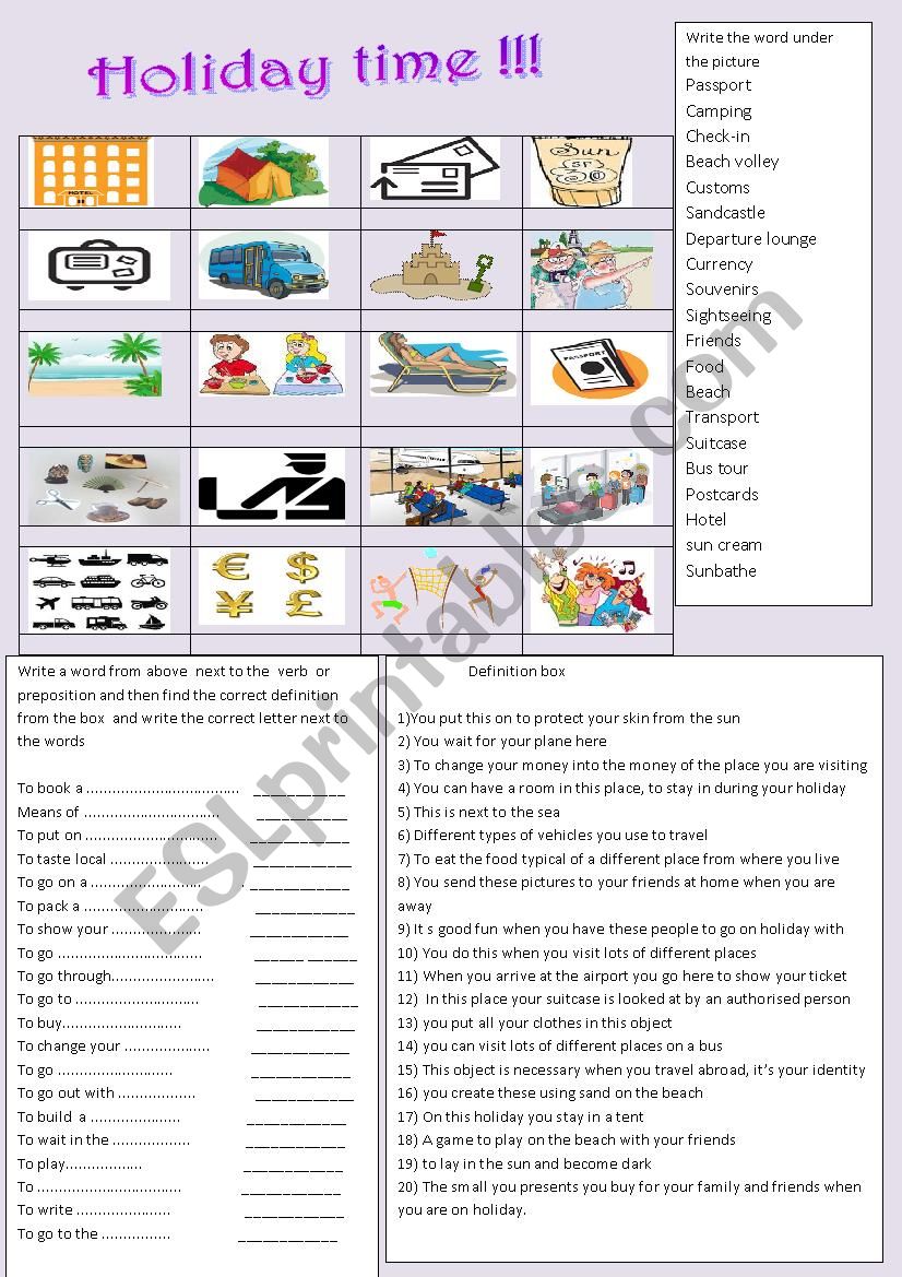 holiday time worksheet