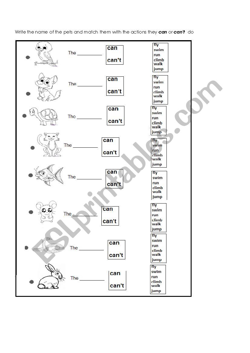 Pets can or cant worksheet