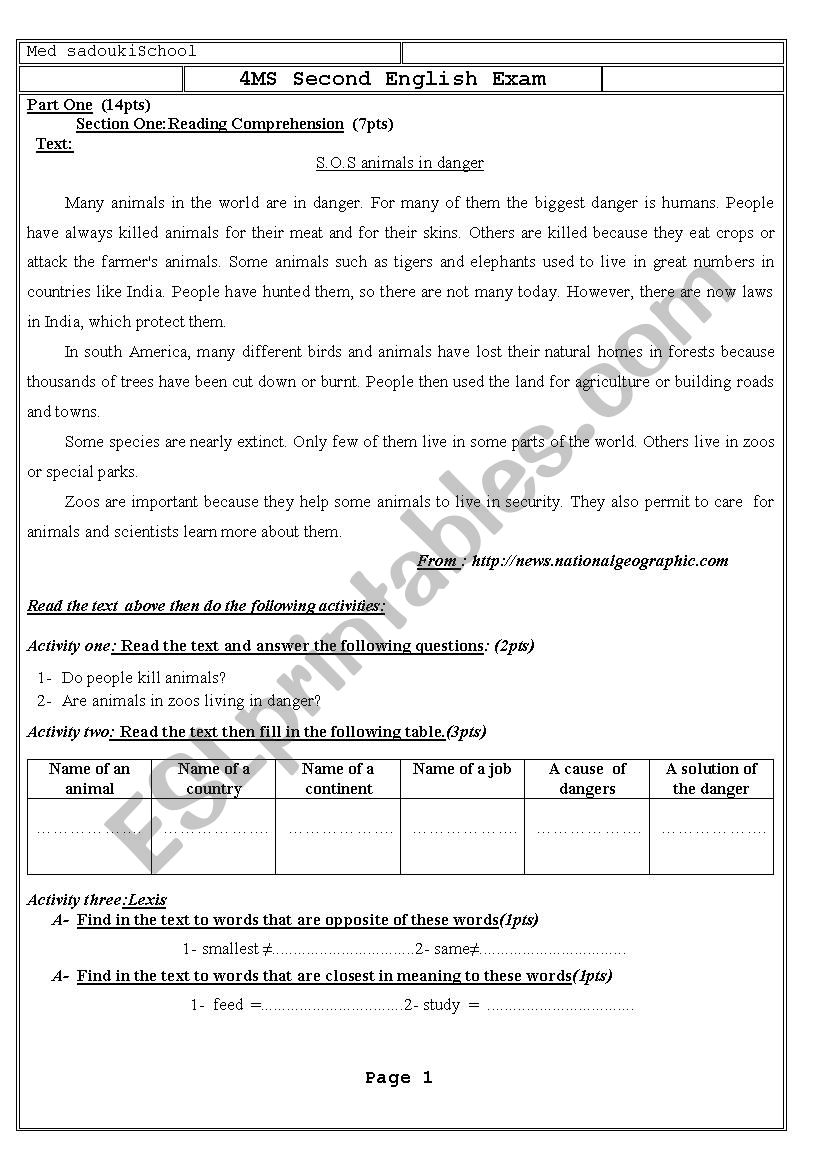 4MS 2nd Exam worksheet