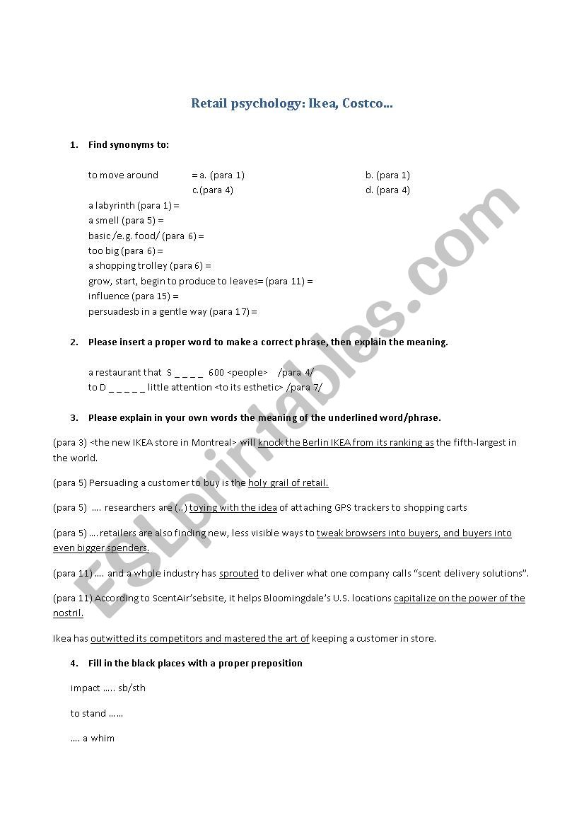 Ikea retail psychology worksheet